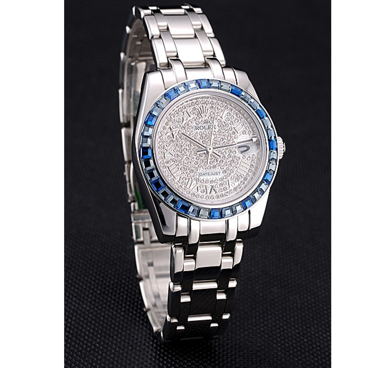 Rolex aaa copy 622834 Case Datejust Steel Rolex Bezel Stainless Dial Diamond Blue Jewels Bracelet And 0724